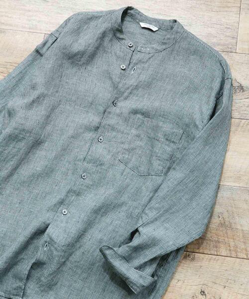 URBAN RESEARCH DOORS(アーバンリサーチドアーズ)の「シルケットリネン バンドカラーロングスリーブシャツ(シャツ/ブラウス・メンズ・アイボリー/チェック/インディゴブルー・X-LARGE/LARGE/MEDIUM)」の1枚目の写真