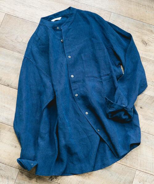 URBAN RESEARCH DOORS(アーバンリサーチドアーズ)の「シルケットリネン バンドカラーロングスリーブシャツ(シャツ/ブラウス・メンズ・アイボリー/チェック/インディゴブルー・X-LARGE/LARGE/MEDIUM)」の3枚目の写真