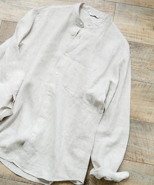 URBAN RESEARCH DOORS(アーバンリサーチドアーズ)の「シルケットリネン バンドカラーロングスリーブシャツ(シャツ/ブラウス・メンズ・アイボリー/チェック/インディゴブルー・X-LARGE/LARGE/MEDIUM)」の2枚目の写真