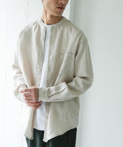 URBAN RESEARCH DOORS(アーバンリサーチドアーズ)の「シルケットリネン バンドカラーロングスリーブシャツ(シャツ/ブラウス・メンズ・アイボリー/チェック/インディゴブルー・X-LARGE/LARGE/MEDIUM)」の4枚目の写真