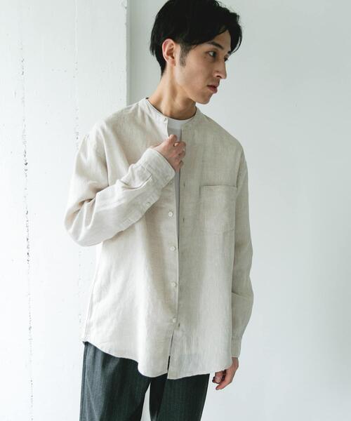 URBAN RESEARCH DOORS(アーバンリサーチドアーズ)の「シルケットリネン バンドカラーロングスリーブシャツ(シャツ/ブラウス・メンズ・アイボリー/チェック/インディゴブルー・X-LARGE/LARGE/MEDIUM)」の5枚目の写真