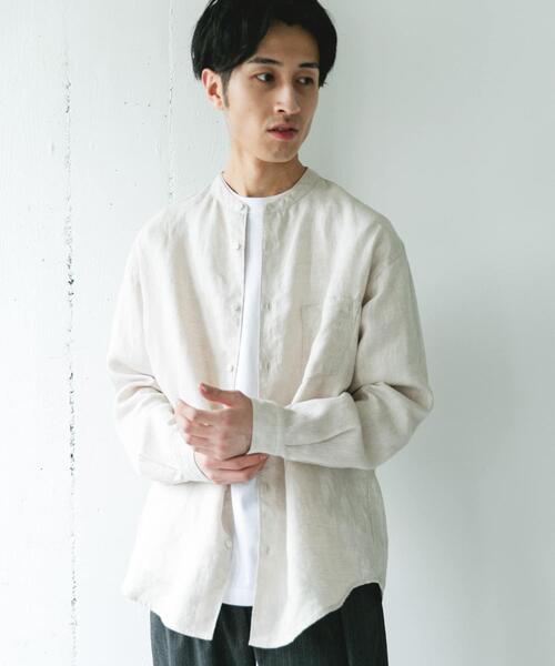 URBAN RESEARCH DOORS(アーバンリサーチドアーズ)の「シルケットリネン バンドカラーロングスリーブシャツ(シャツ/ブラウス・メンズ・アイボリー/チェック/インディゴブルー・X-LARGE/LARGE/MEDIUM)」の6枚目の写真