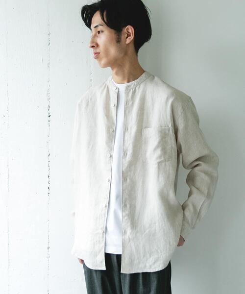 URBAN RESEARCH DOORS(アーバンリサーチドアーズ)の「シルケットリネン バンドカラーロングスリーブシャツ(シャツ/ブラウス・メンズ・アイボリー/チェック/インディゴブルー・X-LARGE/LARGE/MEDIUM)」の7枚目の写真