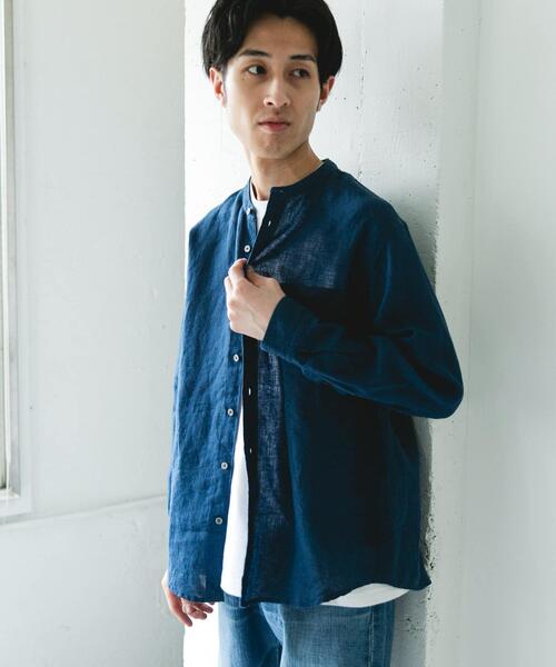 URBAN RESEARCH DOORS(アーバンリサーチドアーズ)の「シルケットリネン バンドカラーロングスリーブシャツ(シャツ/ブラウス・メンズ・アイボリー/チェック/インディゴブルー・X-LARGE/LARGE/MEDIUM)」の12枚目の写真