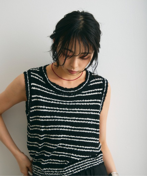 Trish（トリッシュ）の「ボーダーノースリニット（タンクトップ・レディース・ホワイト/ブラック・FREE）」の15枚目の写真