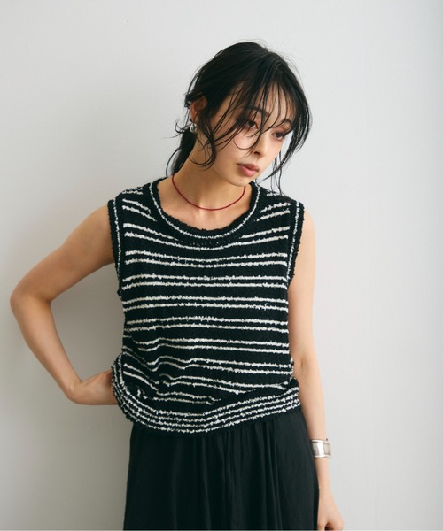 Trish（トリッシュ）の「ボーダーノースリニット（タンクトップ・レディース・ホワイト/ブラック・FREE）」の16枚目の写真