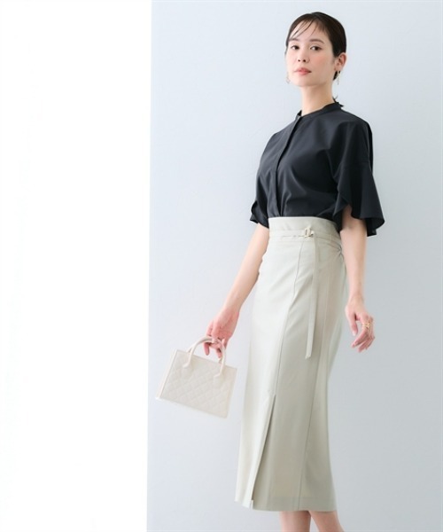 7days Life Styling(セブンデイズライフスタイリング)の「【UVカット/接触冷感】ドライタッチベルト付きストレッチナロースカート(スカート・レディース・ベージュ/ブラック・3L/LL/L/M/S)」の4枚目の写真