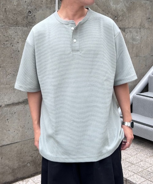 セール】【26年春夏新作】ドライワッフルヘンリーネック半袖Tシャツ（T