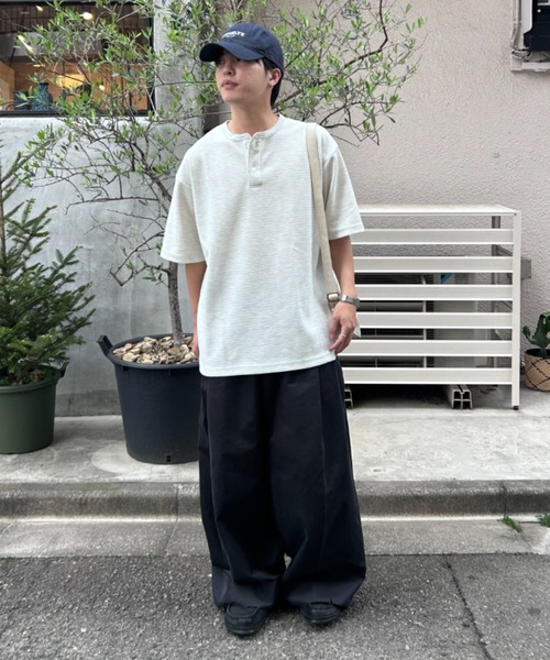 link lot(リンクロット)の「ドライワッフルヘンリーネック半袖Tシャツ(Tシャツ/カットソー・メンズ・オートミール/グレー/ブラック・M/L/XL)」の11枚目の写真