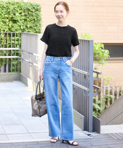 SLOBE IENA（スローブイエナ）の「シャーリングシアーTEE（Tシャツ/カットソー・レディース・ベージュ/ブラック・FREE）」の3枚目の写真