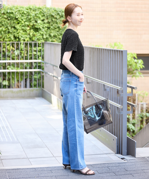 SLOBE IENA（スローブイエナ）の「シャーリングシアーTEE（Tシャツ/カットソー・レディース・ベージュ/ブラック・FREE）」の5枚目の写真