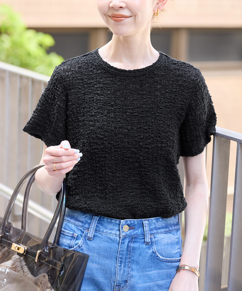 SLOBE IENA（スローブイエナ）の「シャーリングシアーTEE（Tシャツ/カットソー・レディース・ベージュ/ブラック・FREE）」の7枚目の写真