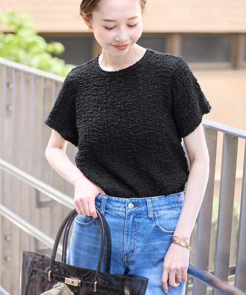 SLOBE IENA（スローブイエナ）の「シャーリングシアーTEE（Tシャツ/カットソー・レディース・ベージュ/ブラック・FREE）」の8枚目の写真