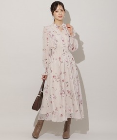 パール付きチェリー×リボンプリントネックリボンプリーツワンピース