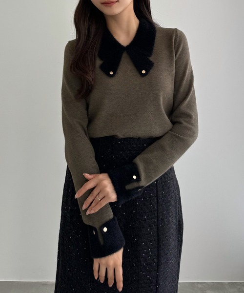 CENEA(セネア)の「バイカラーリボンニットトップス(ニット/セーター・レディース・ネイビー/モカ/アイボリー/ブラック/ブラウン系その他・LARGE/MEDIUM/X-LARGE)」の14枚目の写真