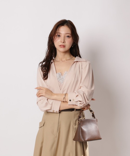 Apuweiser-riche（アプワイザーリッシェ）の「カシュクールレースキャミセット（Tシャツ/カットソー・レディース・グレイッシュベージュ/ライトブルー/ピンク・1/2）」の6枚目の写真