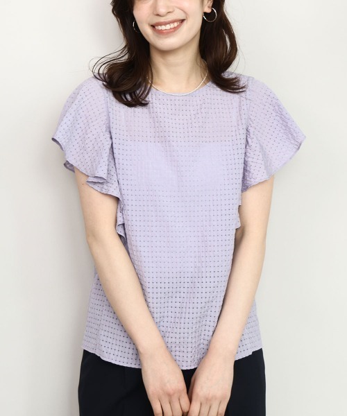 OFUON le MK（オフオンルエムケー）の「シアーチェックフリルブラウス/洗える/WEB限定サイズあり/セットアップ可（シャツ/ブラウス・レディース・ラベンダー/ブラック・40/38/36）」の22枚目の写真