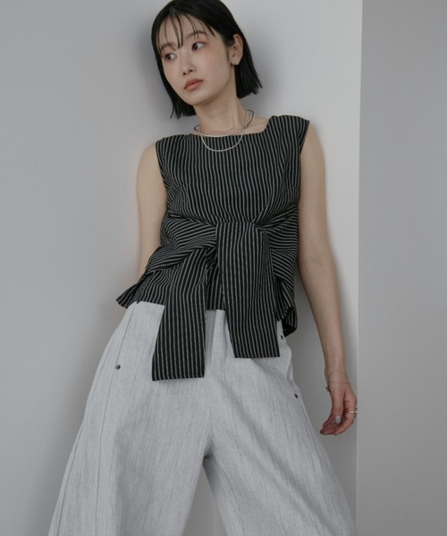 Aunt Marie's(アントマリーズ)の「フロントタイストライプノースリブラウス(シャツ/ブラウス・レディース・ブラック/ピンク/ブルー・FREE)」の10枚目の写真