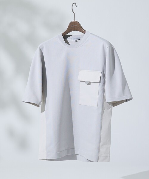 DESIGNWORKS(デザインワークス)の「【セットアップ対応】ドッキングニットTシャツ(ニット/セーター・メンズ・ライトグレー/ブラック・46/48/50)」の1枚目の写真