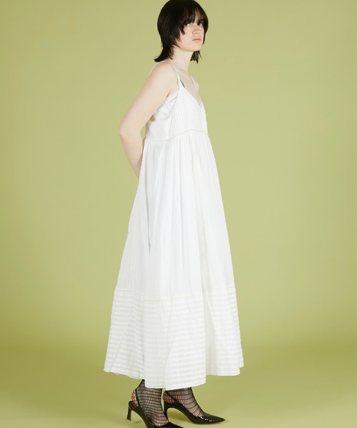 crinkle crinkle crinkle（クリンクルクリンクルクリンクル）の「【crinkle crinkle crinkle】pintuck lace cami onepiece/ピンタックレースキャミワンピ（ワンピース・レディース・ブラック/ホワイト・FREE）」の7枚目の写真
