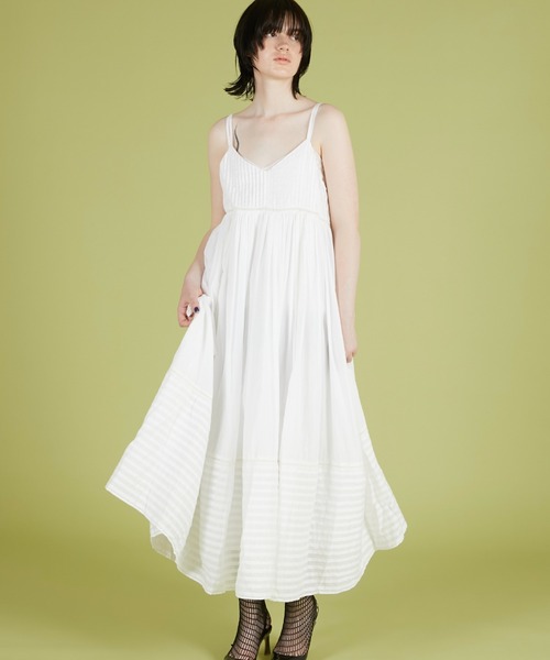crinkle crinkle crinkle（クリンクルクリンクルクリンクル）の「【crinkle crinkle crinkle】pintuck lace cami onepiece/ピンタックレースキャミワンピ（ワンピース・レディース・ブラック/ホワイト・FREE）」の3枚目の写真