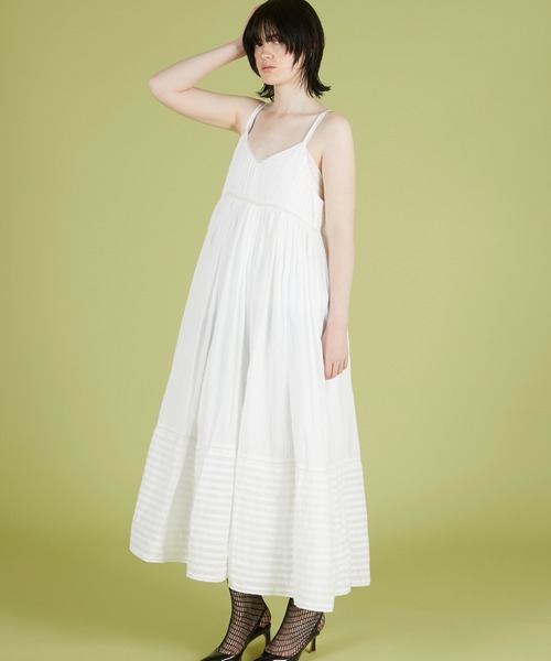 crinkle crinkle crinkle（クリンクルクリンクルクリンクル）の「【crinkle crinkle crinkle】pintuck lace cami onepiece/ピンタックレースキャミワンピ（ワンピース・レディース・ブラック/ホワイト・FREE）」の4枚目の写真