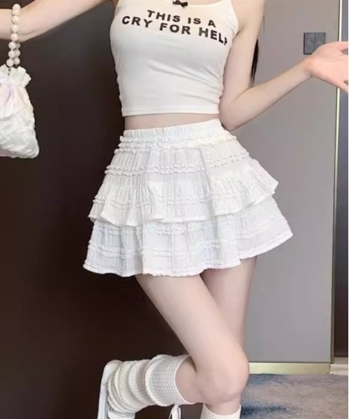MELT（メルト）の「ティアードフリルミニスカート（スカート・レディース・ブラック/ホワイト・L/M）」の6枚目の写真