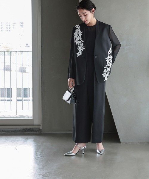 Callarus(カラルス)の「【オケージョン対応】アシメレースデザインジャケットオールインワンパンツセットアップドレス〔Callarus〕(パンツドレス・レディース・ブラック系/グレー系・LL/M/S/L)」の18枚目の写真