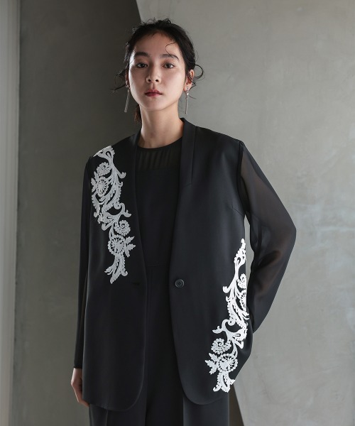 Callarus(カラルス)の「【オケージョン対応】アシメレースデザインジャケットオールインワンパンツセットアップドレス〔Callarus〕(パンツドレス・レディース・ブラック系/グレー系・LL/M/S/L)」の20枚目の写真
