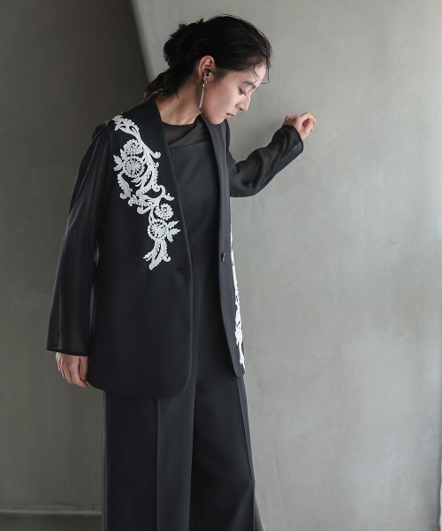 Callarus(カラルス)の「【オケージョン対応】アシメレースデザインジャケットオールインワンパンツセットアップドレス〔Callarus〕(パンツドレス・レディース・ブラック系/グレー系・LL/M/S/L)」の21枚目の写真