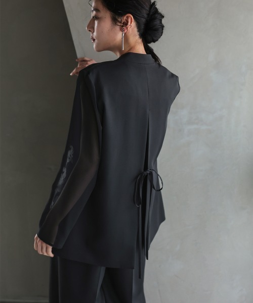 Callarus(カラルス)の「【オケージョン対応】アシメレースデザインジャケットオールインワンパンツセットアップドレス〔Callarus〕(パンツドレス・レディース・ブラック系/グレー系・LL/M/S/L)」の13枚目の写真