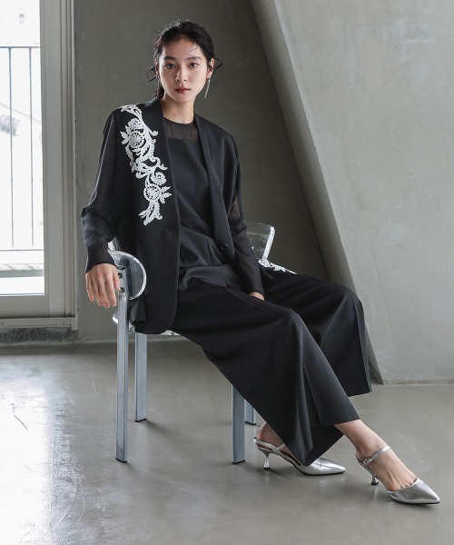 Callarus(カラルス)の「【オケージョン対応】アシメレースデザインジャケットオールインワンパンツセットアップドレス〔Callarus〕(パンツドレス・レディース・ブラック系/グレー系・LL/M/S/L)」の14枚目の写真
