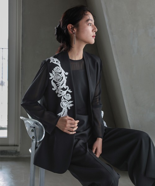 Callarus(カラルス)の「【オケージョン対応】アシメレースデザインジャケットオールインワンパンツセットアップドレス〔Callarus〕(パンツドレス・レディース・ブラック系/グレー系・LL/M/S/L)」の17枚目の写真