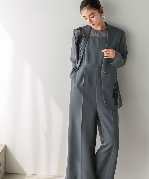 Callarus(カラルス)の「【オケージョン対応】アシメレースデザインジャケットオールインワンパンツセットアップドレス〔Callarus〕(パンツドレス・レディース・ブラック系/グレー系・LL/M/S/L)」の6枚目の写真