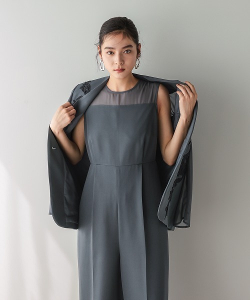 Callarus(カラルス)の「【オケージョン対応】アシメレースデザインジャケットオールインワンパンツセットアップドレス〔Callarus〕(パンツドレス・レディース・ブラック系/グレー系・LL/M/S/L)」の7枚目の写真