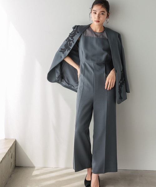 Callarus(カラルス)の「【オケージョン対応】アシメレースデザインジャケットオールインワンパンツセットアップドレス〔Callarus〕(パンツドレス・レディース・ブラック系/グレー系・LL/M/S/L)」の8枚目の写真