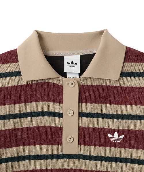adidas(アディダス)の「adidas STRIPE KNITTED POLO / アディダス ストライプ ニット ポロ(ポロシャツ・レディース・レッド系その他・L/M/S)」の8枚目の写真