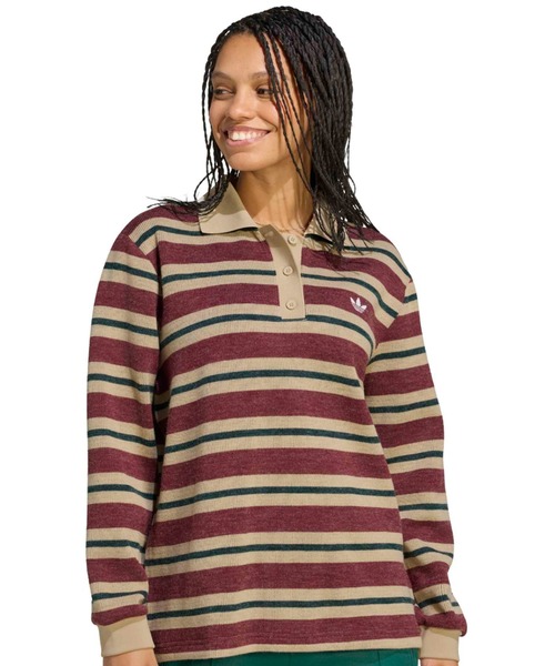 adidas(アディダス)の「adidas STRIPE KNITTED POLO / アディダス ストライプ ニット ポロ(ポロシャツ・レディース・レッド系その他・L/M/S)」の6枚目の写真