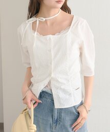 【3色展開】スクエアネッククロップドブラウス