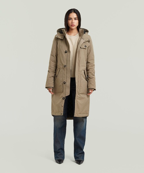 G-STAR(ジースター)の「Vodan Long Jacket/ミリタリーディテールロングフーデッド中綿ジャケット/コート(ダウンジャケット/コート・レディース・ベージュ系その他/ダークブラック・MEDIUM/X-SMALL/SMALL)」の2枚目の写真