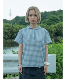 PEEVES PEEVES（フィブス フィブス）の「Round Collar Check Blouse / Blue（シャツ/ブラウス）」