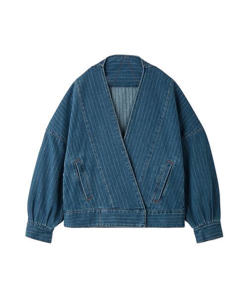 null.(ヌル)の「【セットアップ対応】ノーカラーデニムジャケット(デニムジャケット・レディース・ストライプ/ブルー・F)」の18枚目の写真