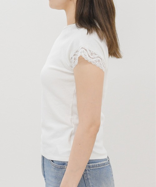 MISCH MASCH(ミッシュマッシュ)の「2026春夏新作 レーストリムフレンチスリーブ半袖トップス(Tシャツ/カットソー・レディース・ブラック/ホワイト・フリ-)」の9枚目の写真