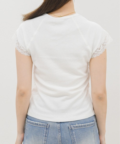 MISCH MASCH(ミッシュマッシュ)の「2026春夏新作 レーストリムフレンチスリーブ半袖トップス(Tシャツ/カットソー・レディース・ブラック/ホワイト・フリ-)」の10枚目の写真