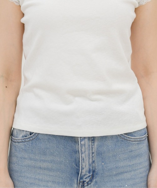 MISCH MASCH(ミッシュマッシュ)の「2026春夏新作 レーストリムフレンチスリーブ半袖トップス(Tシャツ/カットソー・レディース・ブラック/ホワイト・フリ-)」の12枚目の写真