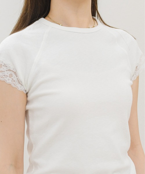 MISCH MASCH(ミッシュマッシュ)の「2026春夏新作 レーストリムフレンチスリーブ半袖トップス(Tシャツ/カットソー・レディース・ブラック/ホワイト・フリ-)」の13枚目の写真
