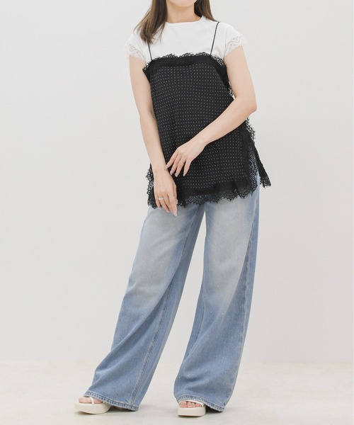 MISCH MASCH(ミッシュマッシュ)の「2026春夏新作 レーストリムフレンチスリーブ半袖トップス(Tシャツ/カットソー・レディース・ブラック/ホワイト・フリ-)」の16枚目の写真