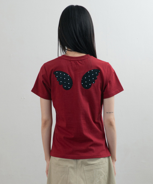 BAUF（バウフ）の「エンジェルウィングスリムフィットTシャツ[レッド]（Tシャツ/カットソー・レディース・その他・FREE）」の6枚目の写真