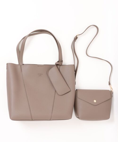 Jewelna Rose(ジュエルナローズ)の「3点セットトートバッグ 16371(トートバッグ・レディース・グレイッシュベージュ/ブラック/ライトイエロー・FREE)」の2枚目の写真