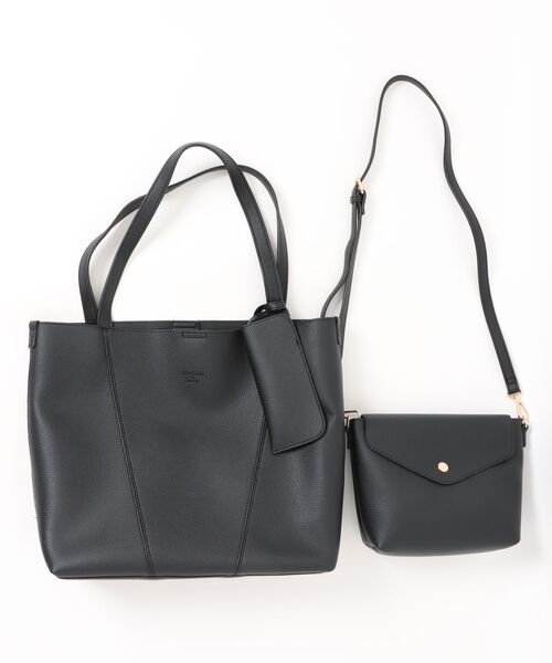Jewelna Rose(ジュエルナローズ)の「3点セットトートバッグ 16371(トートバッグ・レディース・グレイッシュベージュ/ブラック/ライトイエロー・FREE)」の1枚目の写真